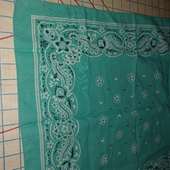 Vintage Made in the USA Turquoise Paisley Bandana Circa 1970s - Picture 4 of 6